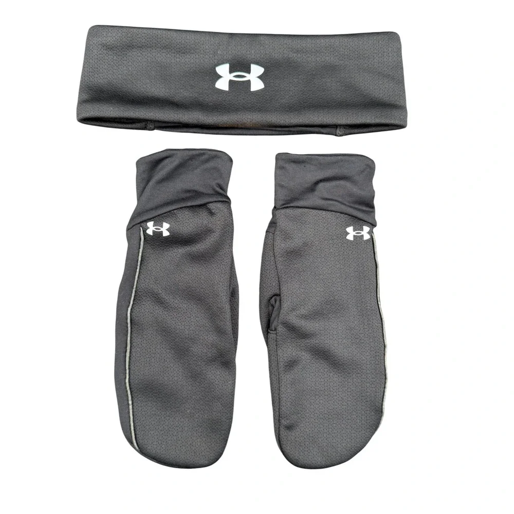 Under‎ Armour Headband & Mitten Glove Set Women's L/XL Black/Reflective Silver